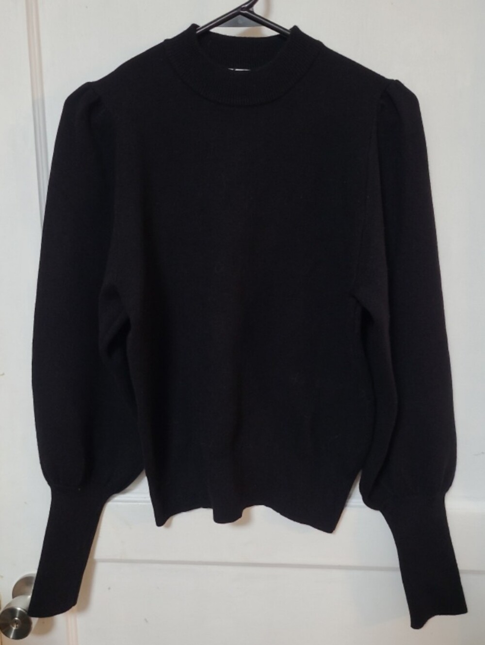 New Zara Black Puff-Sleeve Mock Neck Sweater Medium - Picture 2 of 5